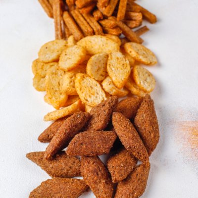 Assortment of unhealthy snacks.
